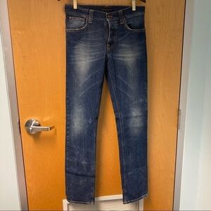 𝅺NUDIE Sz 31 x 34  Salt & Pepper Button Fly Darker Wash Mid Rise Jeans